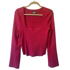 Maeve Anthropologie sweater L large Pink Shimmer Square neck Long flare sleeves